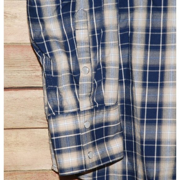 Wyoming Traders Mens Western Blue Plaid Shirt Size M Pearl Snap Button Up Pocket - Picture 5 of 10